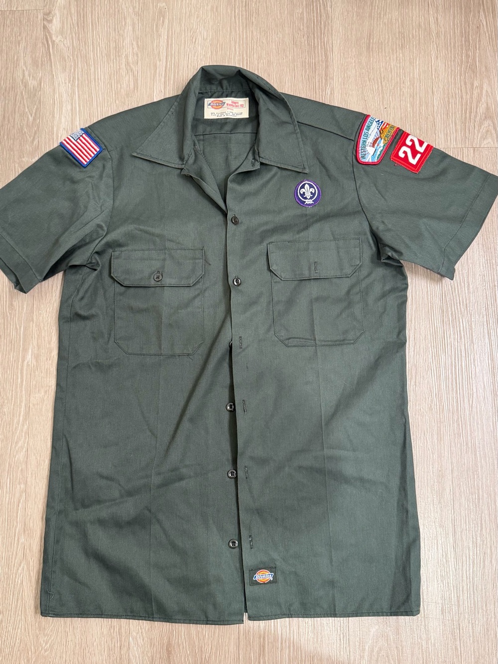 Dickies Dark Green Work Shirt Label Close-Up #164
